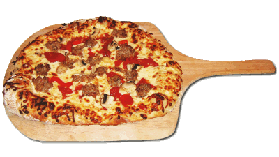Home-made sausage, mushroom and roasted red pepper pizza